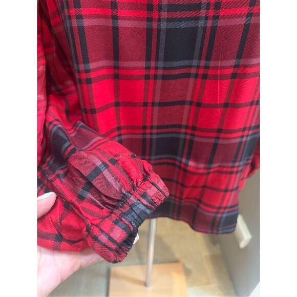 Workshop L NWT Red Tarleton plaid gathered sleeve blouse - rayon - Picture 5 of 5